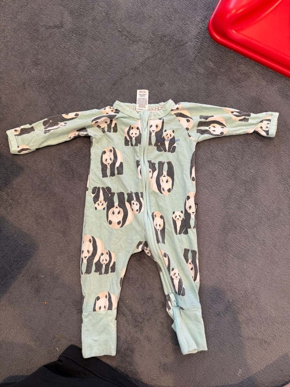 Bonds Wondersuit Size 000 Mint Green Panda Print Footed Romper Pajamas